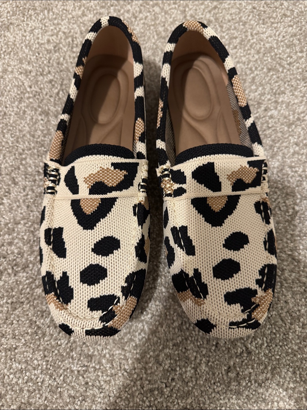 NWOT Women’s Leopard Print Knit Loafers in Black & Cream